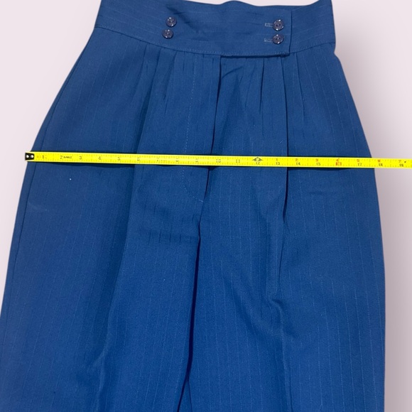 Vintage High Waisted Blue Pinstripe Pleated Trousers Size 8 Fits XS Small - Picture 8 of 13